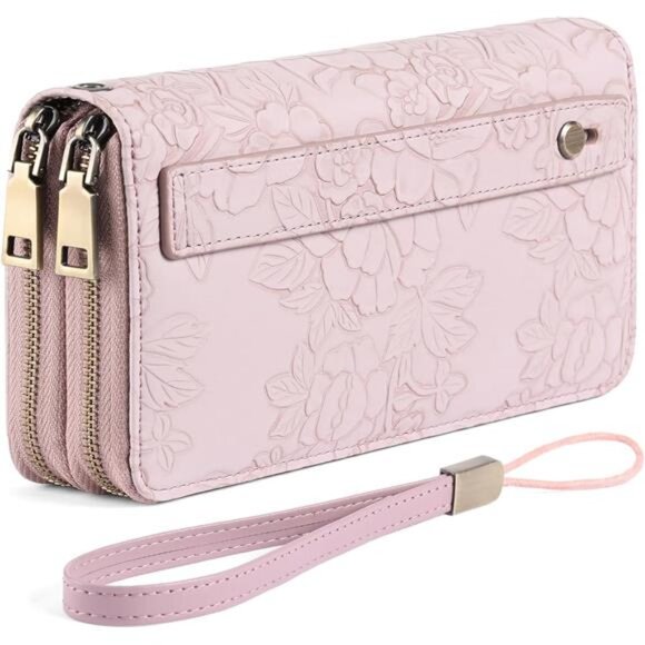 Wallet for Women Clutch RFID Blocking Leather Wristlet Purse Large